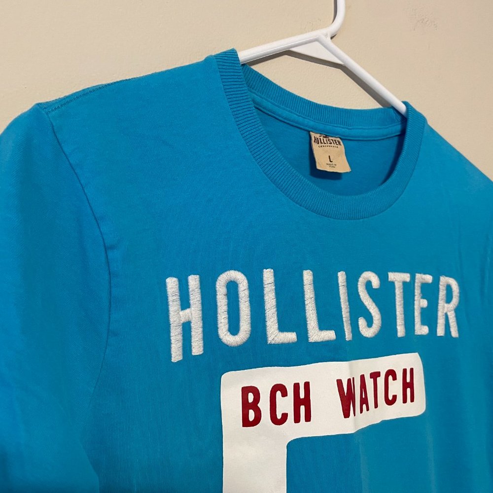 Hollister Men’s Large Aqua Blue Front Logo Short Sleeve Soft Tee Shirt Top - Picture 6 of 16
